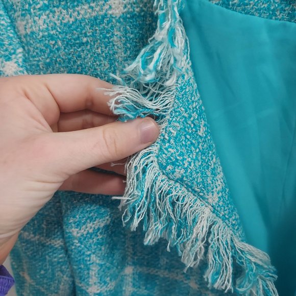 L'AGENCE Blue White Angelina Fringe Tweed Blazer - Picture 7 of 11